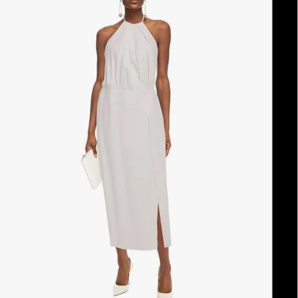 Michelle Mason white halter dress pleated front midi 10
